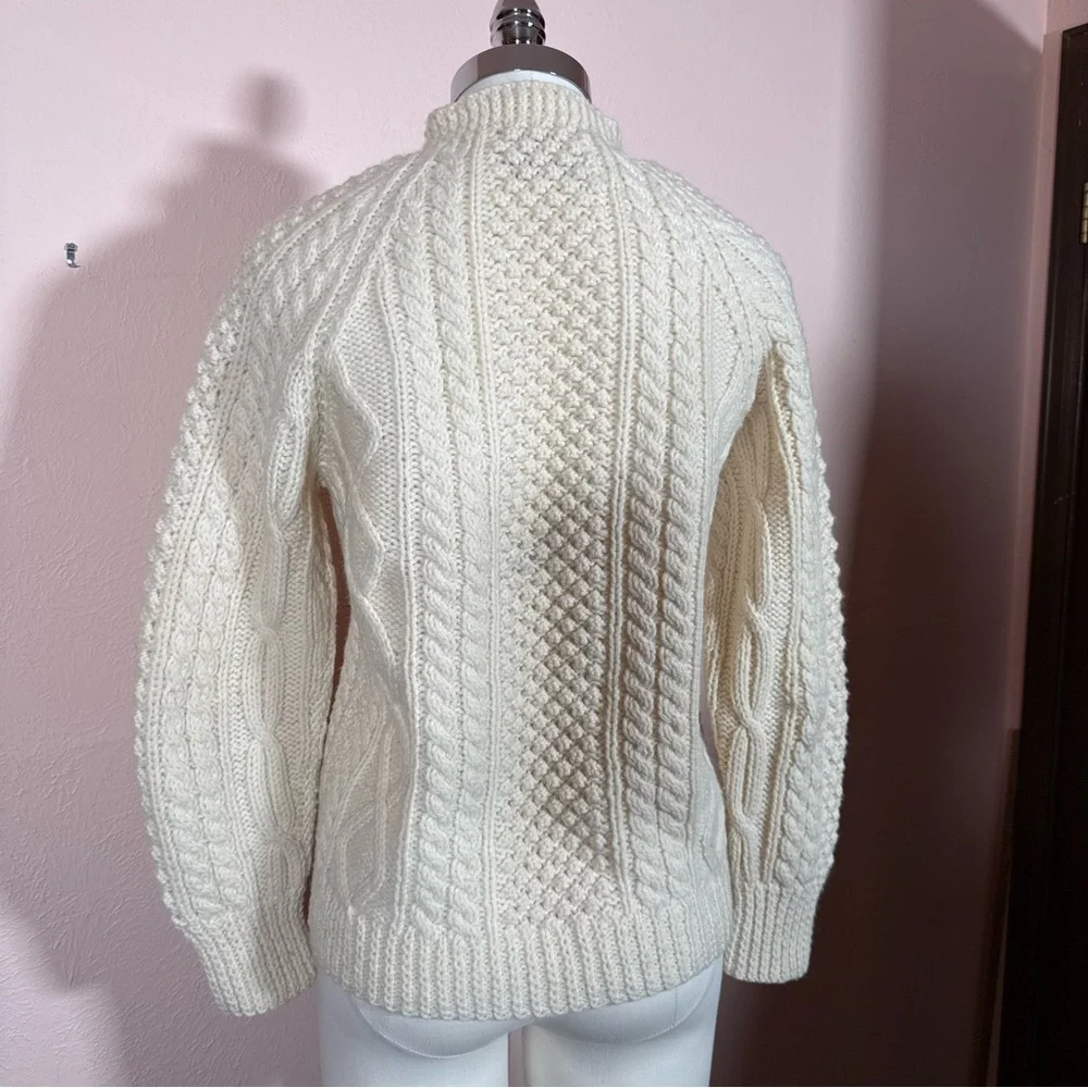 Vintage 1950’s hand knit Cable Knit Irish wool Cream Cardigan sweater fisherman - Picture 7 of 13